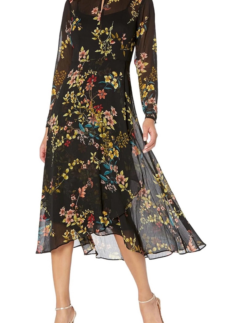NWT Tommy Hilfiger Black Floral Midi Chiffon Dress Size 10